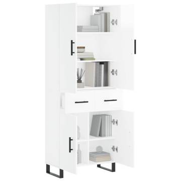 Stylish Highboard High Gloss White - 69.5x34x180 cm