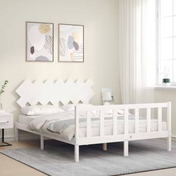 White King Size Bed Frame with Headboard - Solid Wood