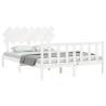 White King Size Bed Frame with Headboard - Solid Wood