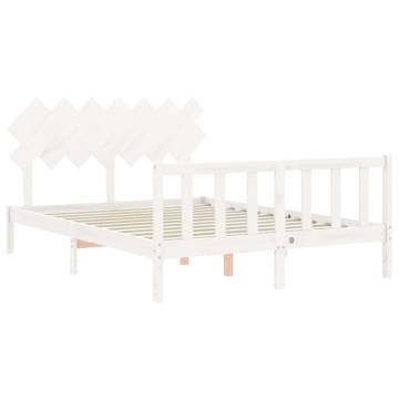 White King Size Bed Frame with Headboard - Solid Wood