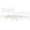 White King Size Bed Frame with Headboard - Solid Wood