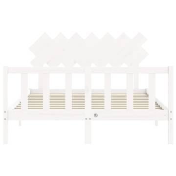 White King Size Bed Frame with Headboard - Solid Wood