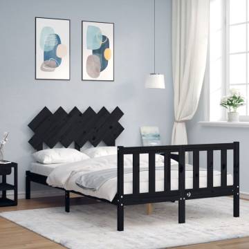 Black Double Bed Frame with Headboard - Solid Wood