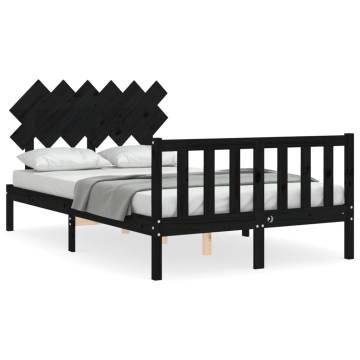 Black Double Bed Frame with Headboard - Solid Wood