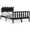 Black Double Bed Frame with Headboard - Solid Wood