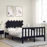 Black Double Bed Frame with Headboard - Solid Wood