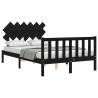 Black Double Bed Frame with Headboard - Solid Wood