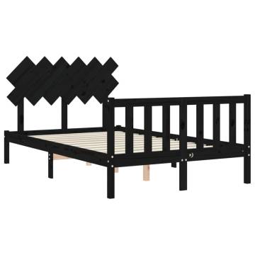 Black Double Bed Frame with Headboard - Solid Wood