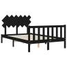 Black Double Bed Frame with Headboard - Solid Wood