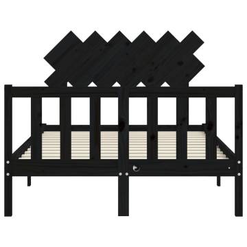 Black Double Bed Frame with Headboard - Solid Wood