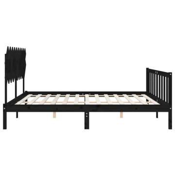 Black Double Bed Frame with Headboard - Solid Wood