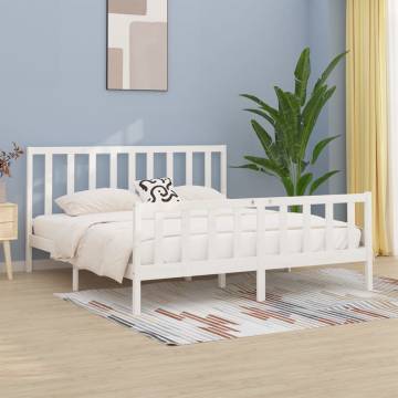 White Solid Wood Bed Frame 200x200 cm - Timeless Design