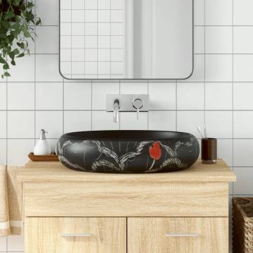 Stylish Black Oval Countertop Basin - 59x40 cm Ceramic