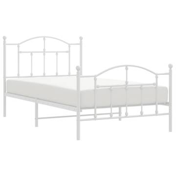 Metal Bed Frame with Headboard & Footboard - White 100x190 cm