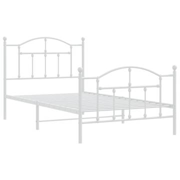 Metal Bed Frame with Headboard & Footboard - White 100x190 cm