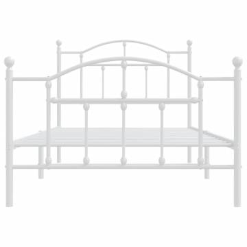 Metal Bed Frame with Headboard & Footboard - White 100x190 cm