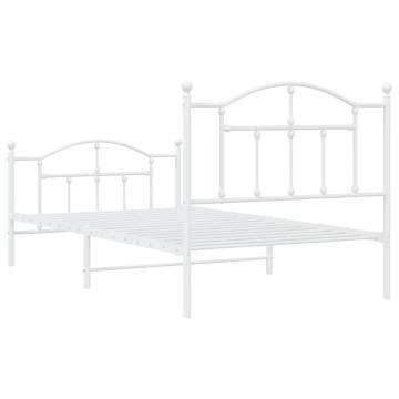 Metal Bed Frame with Headboard & Footboard - White 100x190 cm