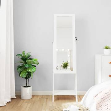 Mirror Jewellery Cabinet with LED Lights - Free Standing White