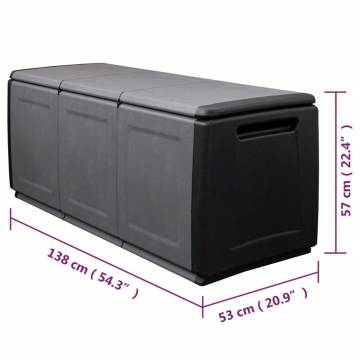 Garden Storage Box 138x53x57 cm - 330L Dark Grey & Black