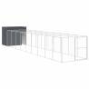 Dog House with Run - Anthracite Galvanised Steel, 214x106x181 cm