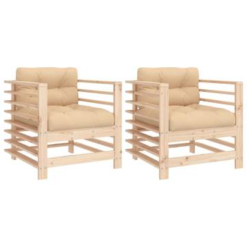 Garden Chairs with Cushions - Solid Pine Wood (2 pcs)