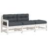 3 Piece Garden Lounge Set with Cushions - Solid Wood White