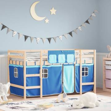 Kids' Loft Bed with Curtains - Blue 90x200cm Solid Pine Wood