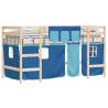 Kids' Loft Bed with Curtains - Blue 90x200cm Solid Pine Wood