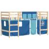 Kids' Loft Bed with Curtains - Blue 90x200cm Solid Pine Wood