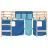 Kids' Loft Bed with Curtains - Blue 90x200cm Solid Pine Wood