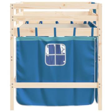 Kids' Loft Bed with Curtains - Blue 90x200cm Solid Pine Wood