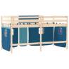 Kids' Loft Bed with Curtains - Blue 90x200cm Solid Pine Wood