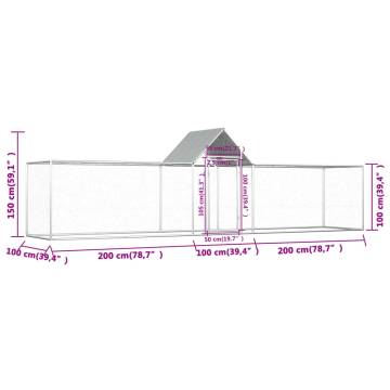 Spacious Chicken Coop 5x1x1.5 m - Galvanised Steel Structure