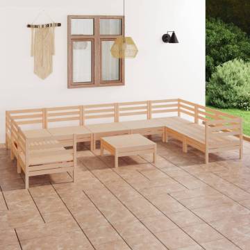 10 Piece Garden Lounge Set - Solid Wood Pine Furniture