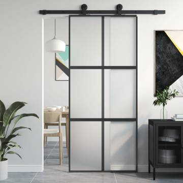 Sliding Door Black 90x205 cm - Tempered Glass & Aluminium