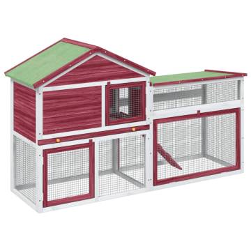 Rabbit Hutch Red - Spacious Solid Wood Pine for Small Pets