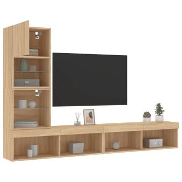 4 Piece TV Wall Units with LED - Sonoma Oak Engineered Wood