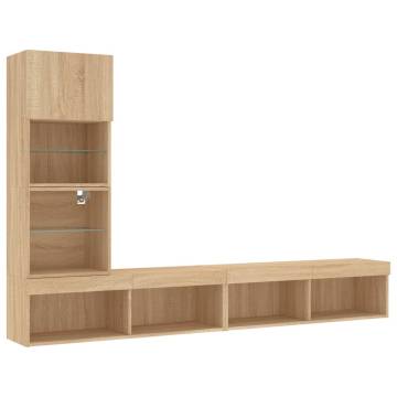 4 Piece TV Wall Units with LED - Sonoma Oak Engineered Wood