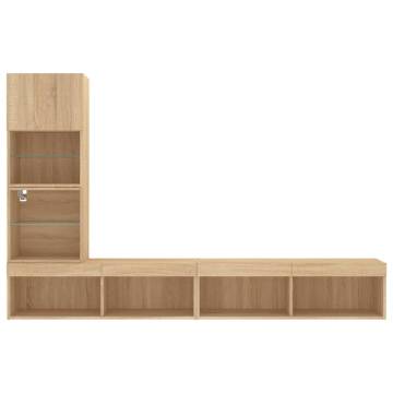 4 Piece TV Wall Units with LED - Sonoma Oak Engineered Wood