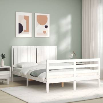 White Bed Frame with Headboard 140x190 cm - Solid Wood