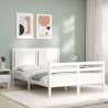 White Bed Frame with Headboard 140x190 cm - Solid Wood