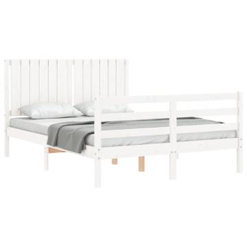 White Bed Frame with Headboard 140x190 cm - Solid Wood