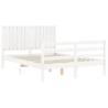 White Bed Frame with Headboard 140x190 cm - Solid Wood