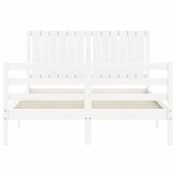 White Bed Frame with Headboard 140x190 cm - Solid Wood