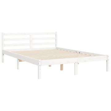 White Bed Frame with Headboard 140x190 cm - Solid Wood