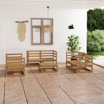 7 Piece Garden Lounge Set - Honey Brown Solid Pinewood