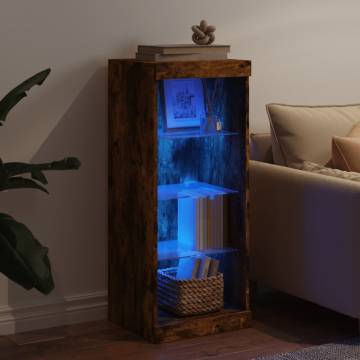 Modern Smoked Oak Sideboard with LED Lights - 41x37x100 cm