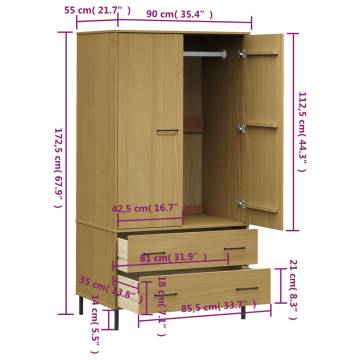 Stylish Brown Wardrobe with Metal Legs - OSLO | HipoMarket