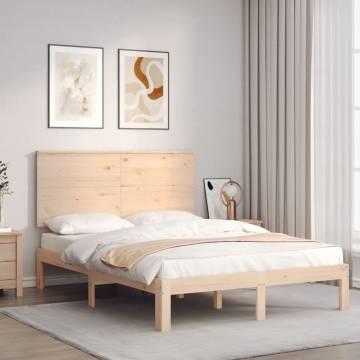 Small Double Bed Frame with Headboard - Solid Pine Wood