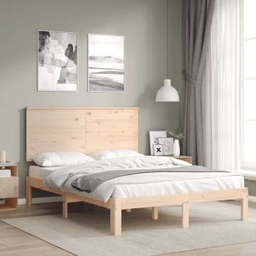 Small Double Bed Frame with Headboard - Solid Pine Wood